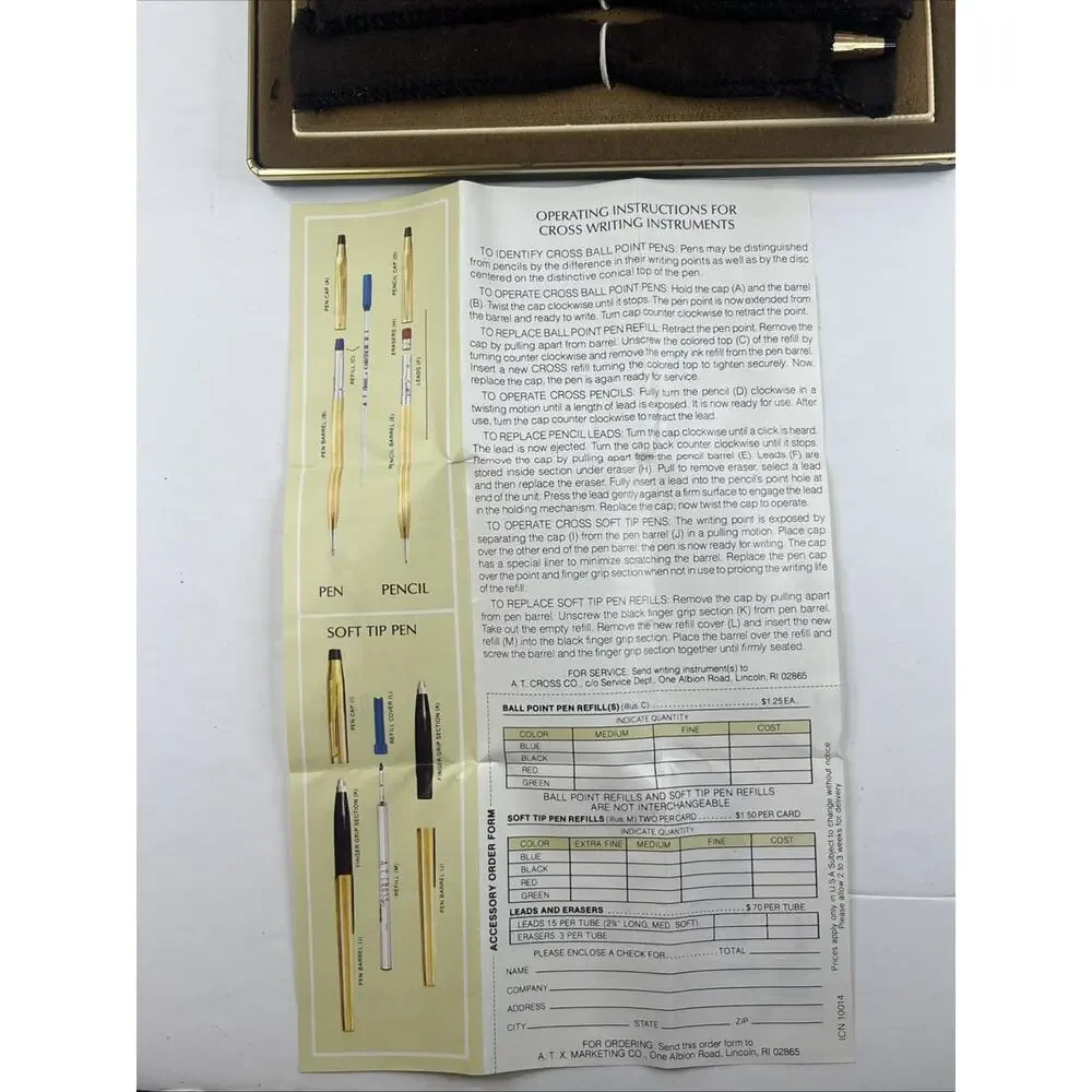 Vintage CROSS 14K & 12K Gold Fill Pen/Pencil Set w/Case & Booklet-Pen Needs Work
